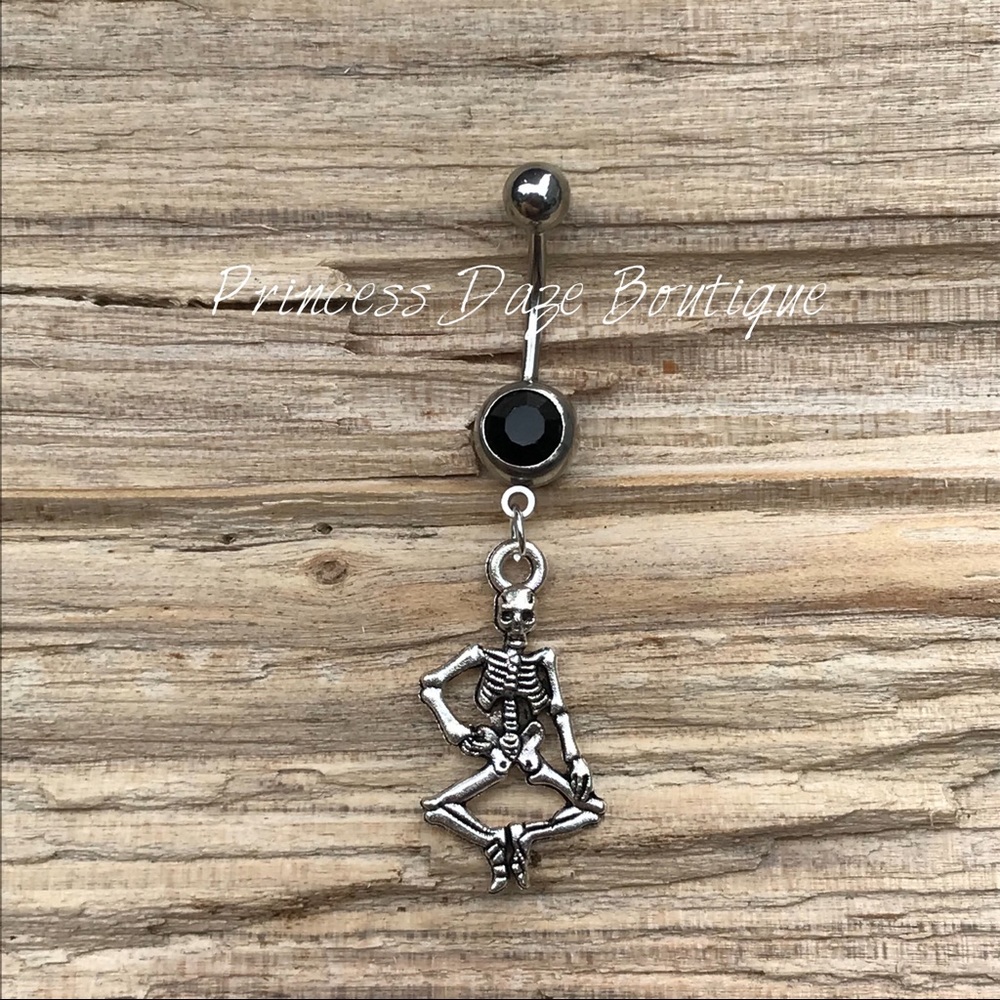 Silver Skeleton Belly Button Ring‎